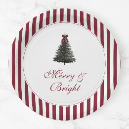 Plato De Papel Fiesta de Navidad con árbol de acuarela rojo verde