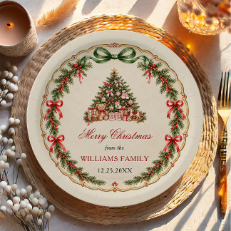 Plato De Papel Fiesta de Navidad con lazo rojo de Cascanueces