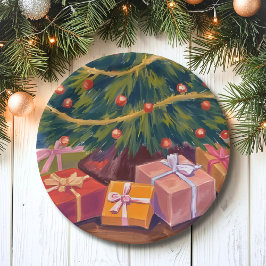 Plato De Papel Fiesta de Navidad con Regalos Debajo del Árbol