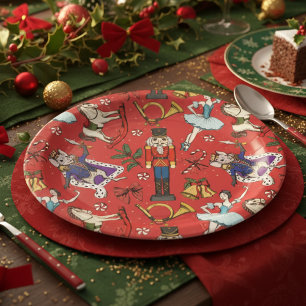 Plato De Papel Fiesta de Navidad de Ballet Cascanueces Rojo