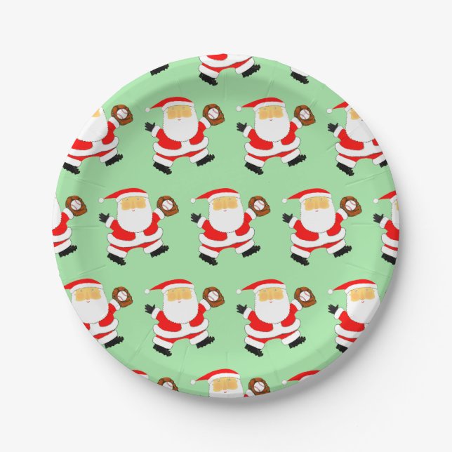 Plato De Papel Fiesta de Navidad de béisbol (Anverso)