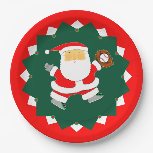Plato De Papel Fiesta de Navidad de béisbol (Anverso)