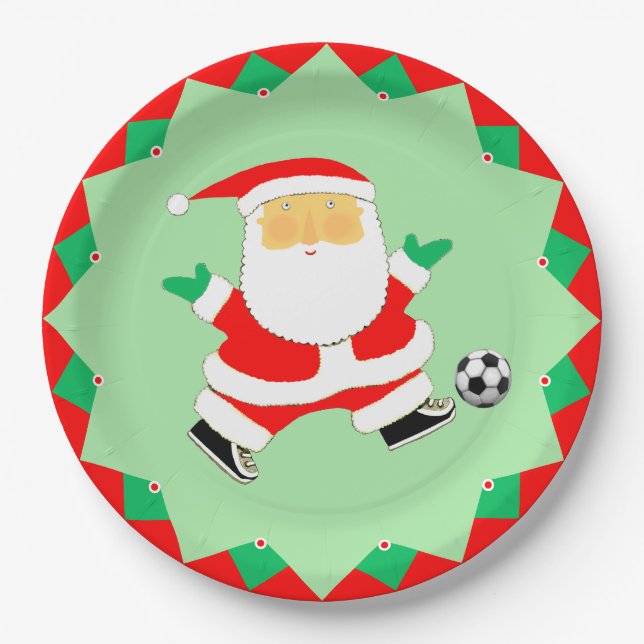Plato De Papel Fiesta de Navidad de Fútbol (Anverso)