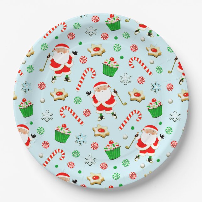 Plato De Papel Fiesta de Navidad de Golf (Anverso)