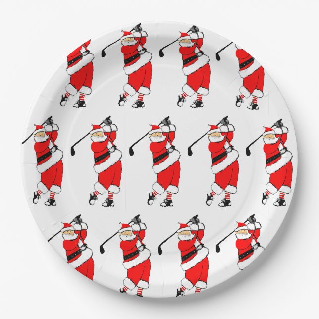 Plato De Papel Fiesta de Navidad de Golf (Anverso)