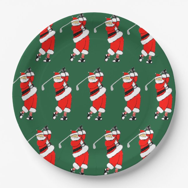 Plato De Papel Fiesta de Navidad de Golf (Anverso)