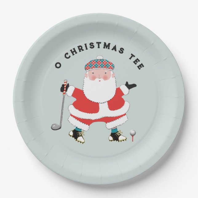 Plato De Papel Fiesta de Navidad de Golf (Anverso)