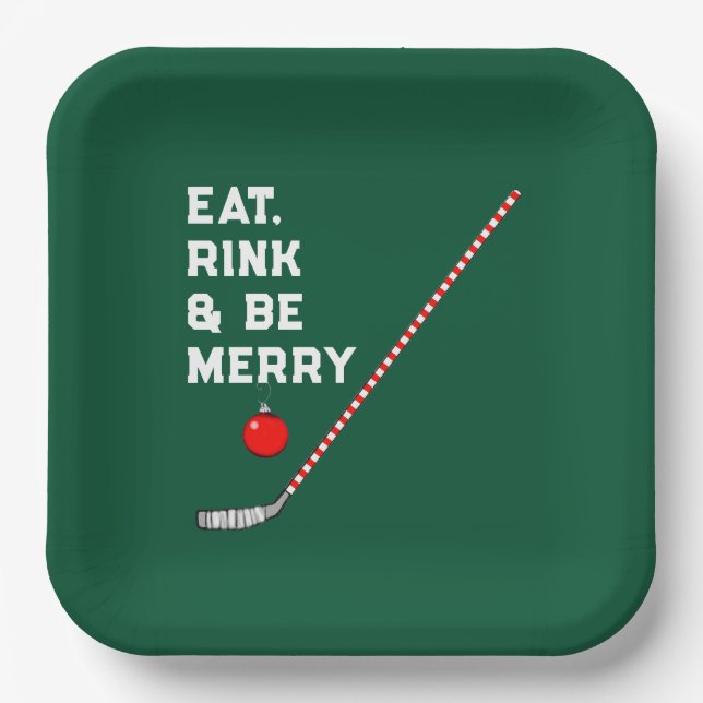 Plato De Papel Fiesta de Navidad de Hockey (Anverso)