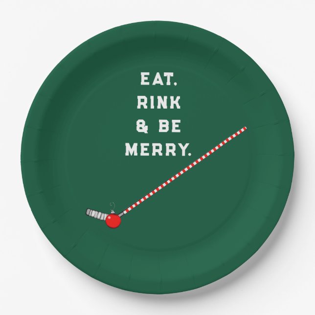 Plato De Papel Fiesta de Navidad de Hockey (Anverso)