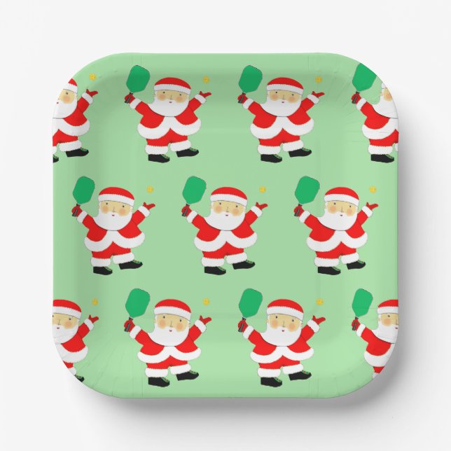 Plato De Papel Fiesta de Navidad de Pickleball (Anverso)