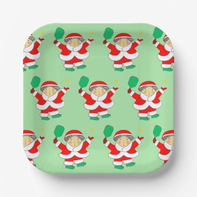 Plato De Papel Fiesta de Navidad de Pickleball (Anverso)
