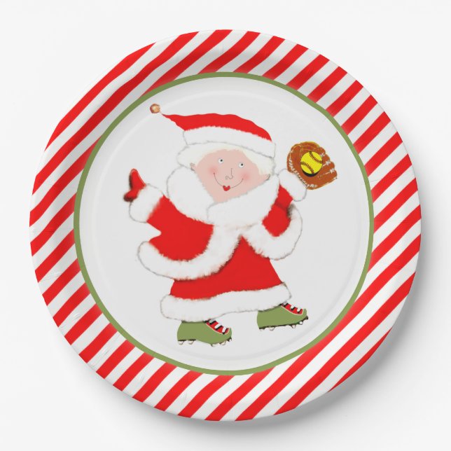 Plato De Papel Fiesta de Navidad de Sóftbol (Anverso)