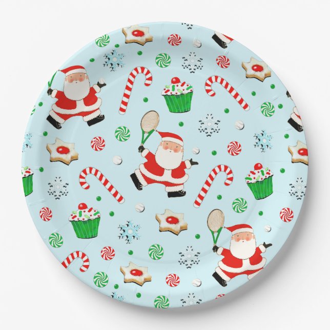 Plato De Papel Fiesta de Navidad de Tenis (Anverso)