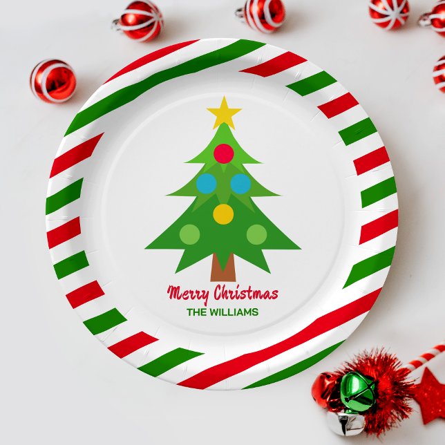 Plato De Papel Fiesta de Navidad en el Árbol Rojo y Verde (Celebrate the season with festive Christmas paper plates—perfect for holiday gatherings and cheer!)