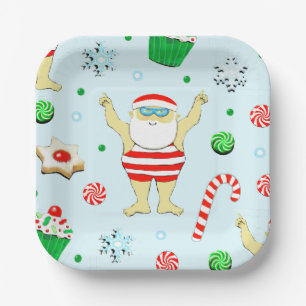 Plato De Papel Fiesta de Navidad Piscina Playa