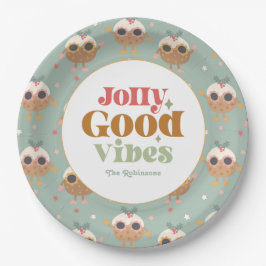 Plato De Papel Fiesta de Navidad Retro "Jolly Good Vibes"