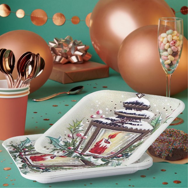 Plato De Papel Fiesta de Navidad retro vintage (Multi)