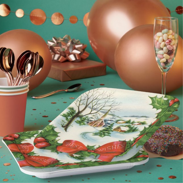 Plato De Papel fiesta de Navidad retro vintage (Multi)