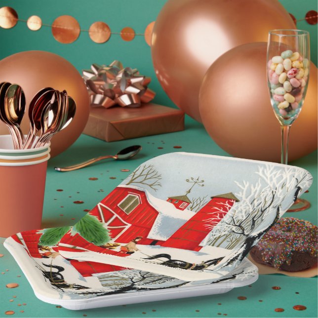 Plato De Papel fiesta de Navidad retro vintage (Multi)