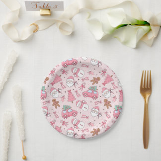 Plato De Papel Fiesta de Navidad Rosa Caprichosa