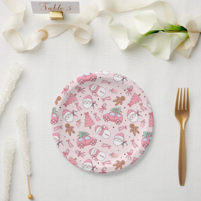 Plato De Papel Fiesta de Navidad Rosa Caprichosa (Boda)