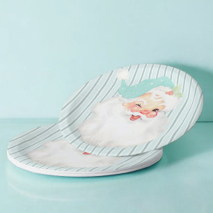 Plato De Papel Fiesta de Navidades Aqua Blue Vintage Winking Sant
