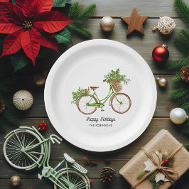 Plato De Papel Fiesta de Navidades de bicicleta acuarela floral