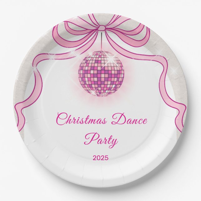 Plato De Papel Fiesta de Navidades de Chicas Pink Disco Sparkle (Anverso)