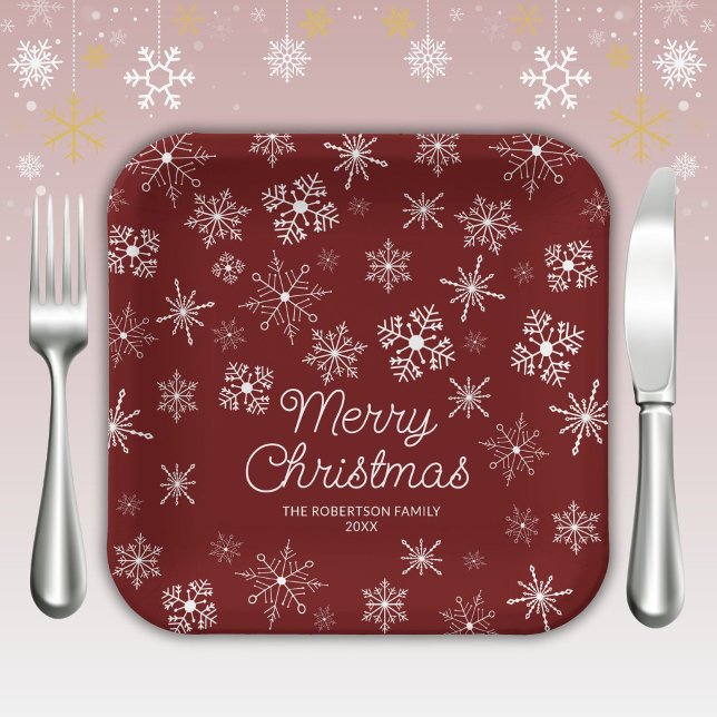 Plato De Papel Fiesta de Navidades de copos de nieve rojos (Subido por el creador)