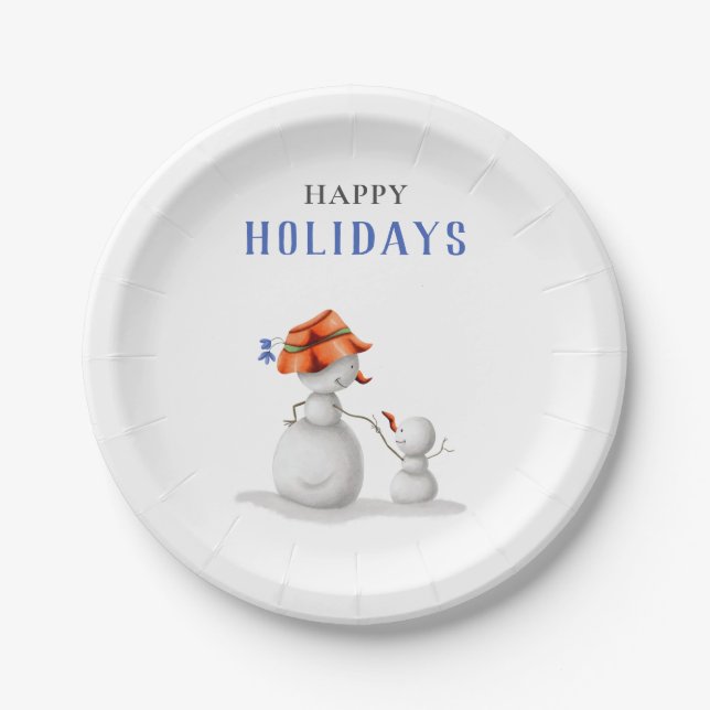 Plato De Papel Fiesta de Navidades de Cute Grandma Snowman (Anverso)