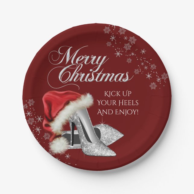 Plato De Papel Fiesta de Navidades de High Heel Shoes de Santa Ha (Anverso)