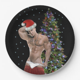 Plato De Papel Fiesta de Navidades de Hunk Buff Santa