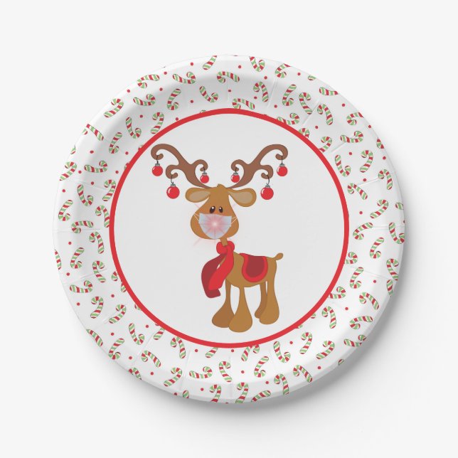 Plato De Papel Fiesta de Navidades de máscara de piel de reno de  (Anverso)