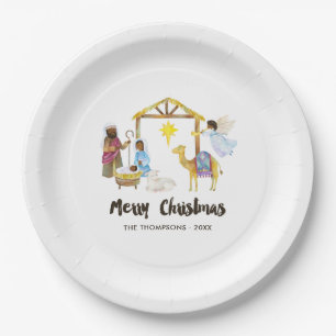 Plato De Papel Fiesta de Navidades de Natividad de Acuarela
