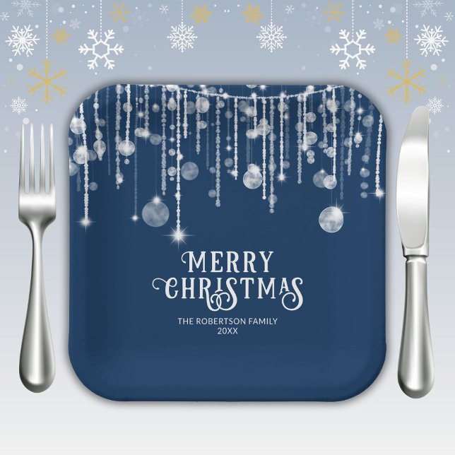 Plato De Papel Fiesta de Navidades de Navy Blue String Lights (Subido por el creador)