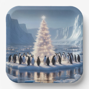 Plato De Papel Fiesta de Navidades de Penguin