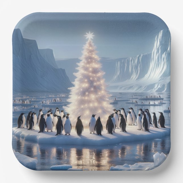 Plato De Papel Fiesta de Navidades de Penguin (Anverso)