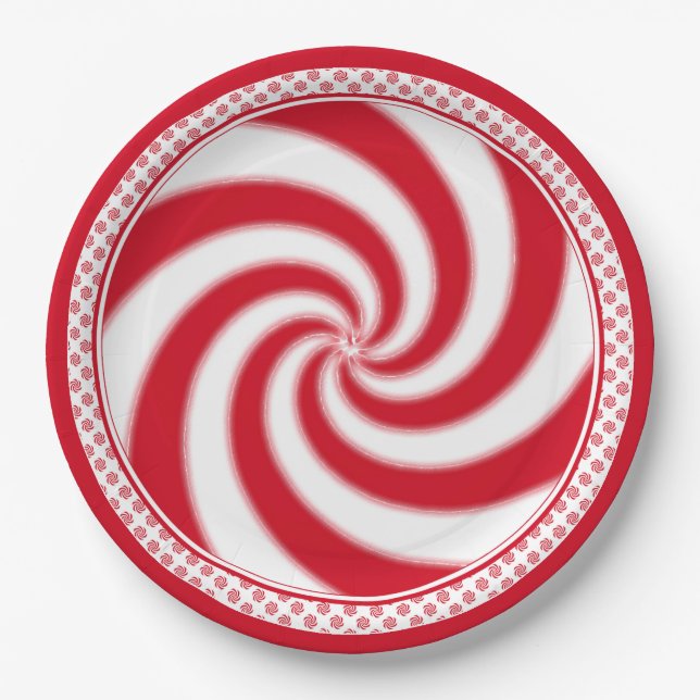 Plato De Papel Fiesta de Navidades de Peppermint Candy Swirl (Anverso)