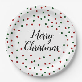 Plato De Papel Fiesta de Navidades de puntos rojos verdes