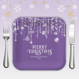 Plato De Papel Fiesta de Navidades de Purple String Lights