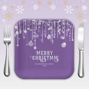 Plato De Papel Fiesta de Navidades de Purple String Lights