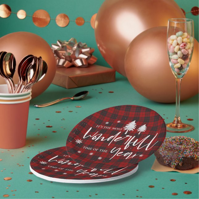 Plato De Papel Fiesta De Navidades De Red Plaid, Momento Maravill (Multi)