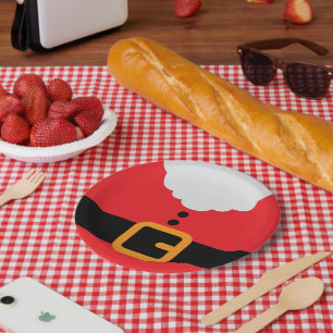 Plato De Papel Fiesta de Navidades de Santa Suit rojos y blancos