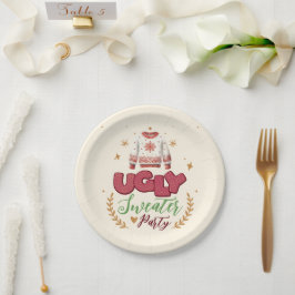 Plato De Papel Fiesta de Navidades de suéter feo retro feo