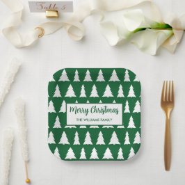 Plato De Papel Fiesta de Navidades del patrón de árbol blanco ver