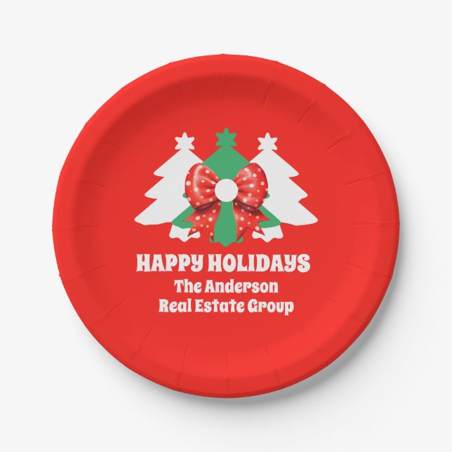 Plato De Papel Fiesta de Navidades editable Business Happy Holida (Anverso)