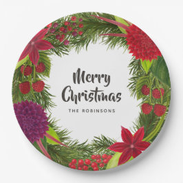 Plato De Papel Fiesta de Navidades Florales de acuarela