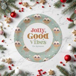 Plato De Papel Fiesta de Navidades "Jolly Good Vibes" retro