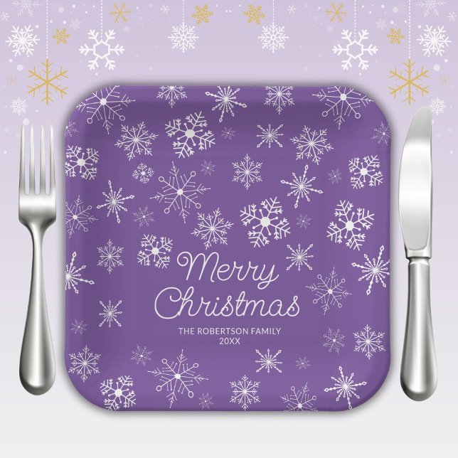 Plato De Papel Fiesta de Navidades Purple Snowflakes (Subido por el creador)