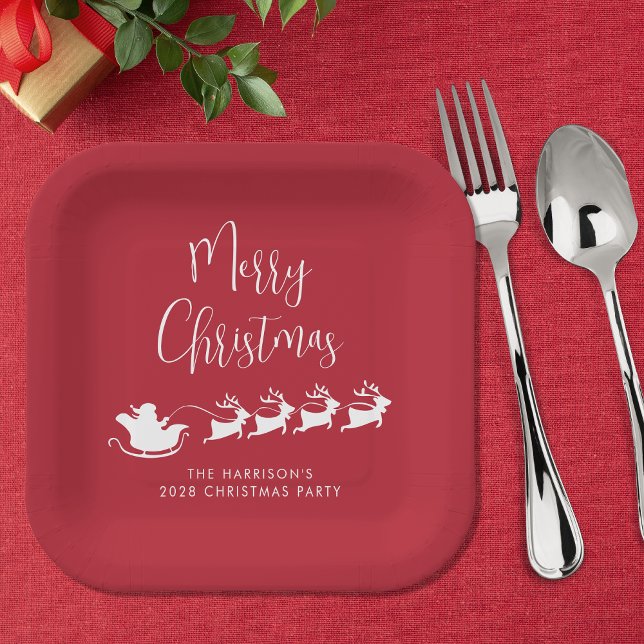 Plato De Papel Fiesta de Navidades rojos Santas Sleigh (Subido por el creador)